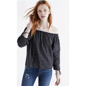 Madewell Plaid Off The Shoulder Top Cotton Black And White Size Small